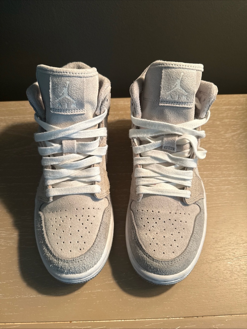 Nike Jordan 1 Mid Sneakers in Light Gray and White Size US 7.5